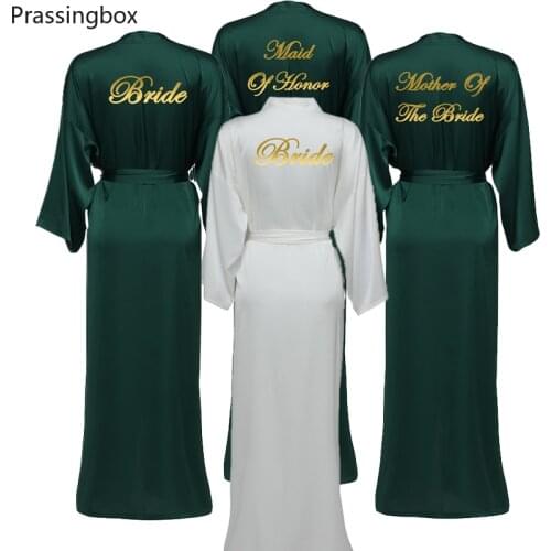 Silk Satin Long Robes Long Sleeve Dark Green Custom Bridesmaid Robes Bride Robe Women Long Wedding Bathrobe and Homewear