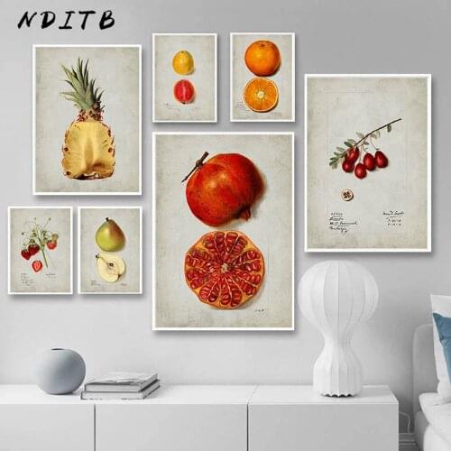 Fruit Vegetable Canvas Wall Print Kitchen Dining Room Poster Orange Pineapple Art Painting Vintage Picture Restaurant Decoration