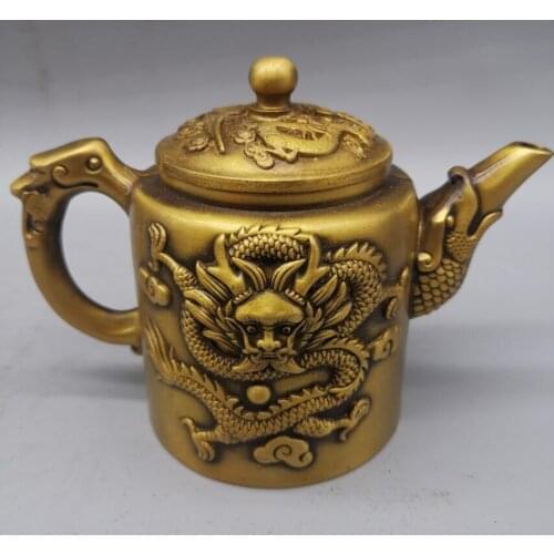 China brass archaize dragon phoenix teapot crafts statue