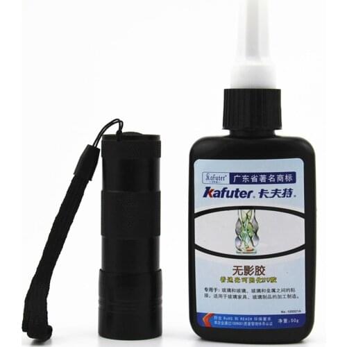 Kafute 50ml UV Glue + UV Flashlight UV Curing Adhesive Acrylic Transparent Adhesive For Glass Metal Furniture Handicraft
