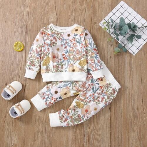 Winter Fall Baby Smile Splicing Lounge Set Girl Childrens Long Sleeve Top + Long Pants Kid Clothes Set