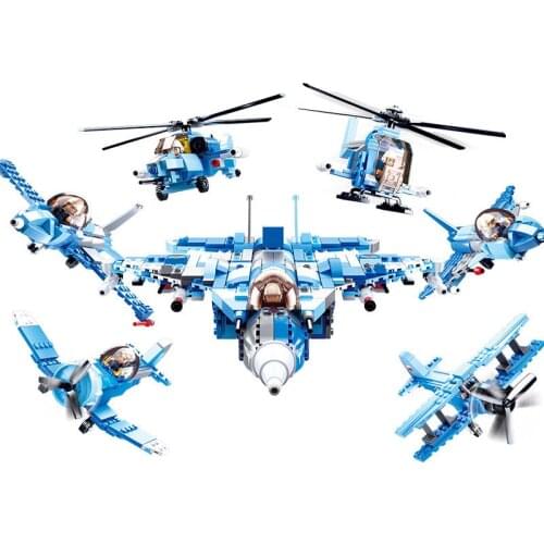 728pcs SLuban Assembled Building Blocks Military Series 6 In 1 Carrier-based Fighter Model Boy Toy 0666 Building Block Gifts
