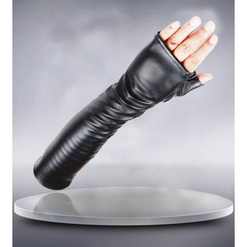 40CM leather gloves for women, long style touch screen autumn and winter, leather orange warm Korean PU gloves S84