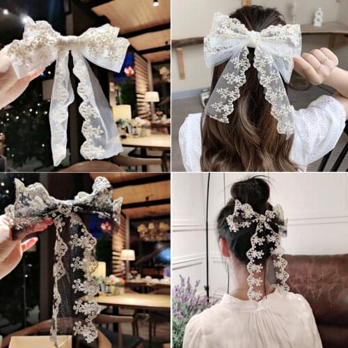 Korean Version of Lace Ribbon Bow Hairpin Ins Net Red Super Fairy Girl Top Clip Cute Hair Accessories
