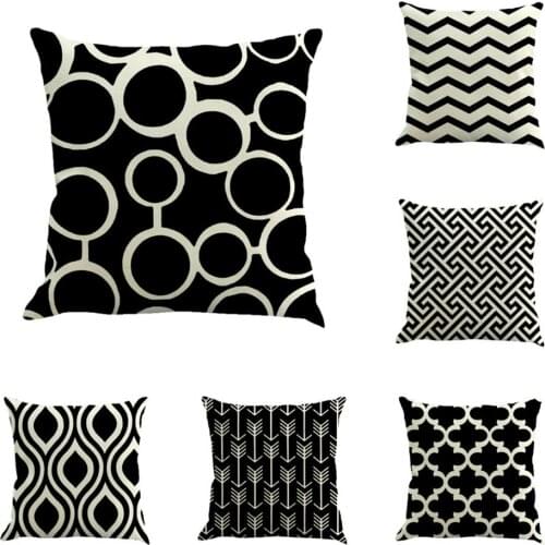 White Black Geometric Cushion Covers 45x45 cm Square Throw Pillow Cover for Car Chair Sofa 1 Piece Polyester Pillowcase Decor