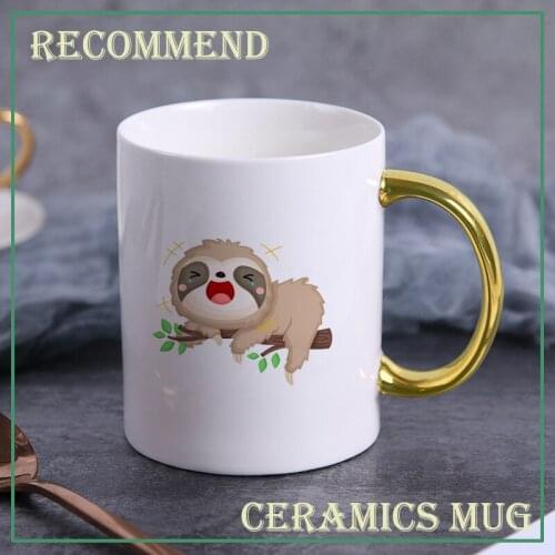 Sloth in the tree mug golden handle Ceramic Coffee Tea Milk Drinkware Mugs, Personality Cups Coffee Cup gift KTDW-038