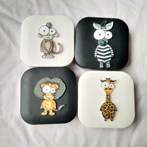 LIUSVENTINA DIY Acrylic Giraffe Elephant Monkey Lion Contact Lens Case With Mirror Box Container for Contact Lens Gift for Kids
