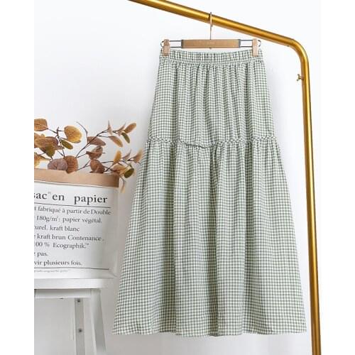 College Style Small Fresh Plaid Skirts Womens Mid-length 2020 Skirt Female Summer High Waist Tutu Skirt Women New Arrivals A909