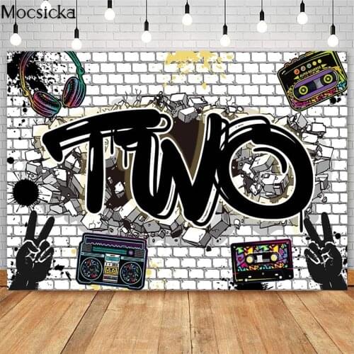 Mocsicka Hip Hop Theme 2nd Birthday Backdrops Banner Graffiti Wall Two Legit to Quit Birthday Party Decor Photography Background