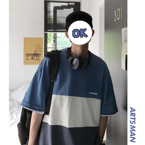 Fashion High Quality Patchwork Oversized T-Shirt Summer All-Match Short-Sleeved Cotton T-Shirt Vintage Style Casual Unisex Tops