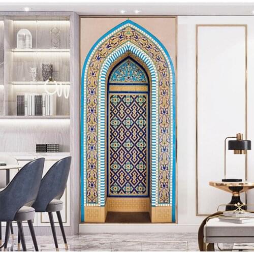 Muslim Great Mosque Of Mecca Gate Door Sticker Home Decoration Wall Stickers Living Room Art Mural Peel & Stick PVC Wall Decals