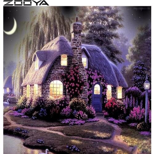 ZOOYA Diamond Painting Cross-Stitch Kit Diamond Embroidery Purple Cottage Rhinestone Painting Home Decor Needlework Mosaic R1389
