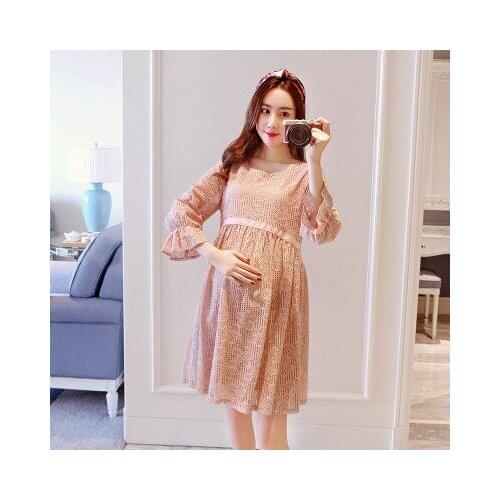 New stylelong loose round stitching lace fashion maternity dress spring and summer maternity dress