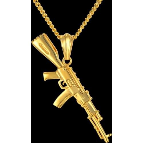 Hiphop Punk Gun Necklace Pendant Male 4Size Chain Hip Hop Jewelry Men Stainless Steel/Black/Gold Color bijoux AK47 Necklace