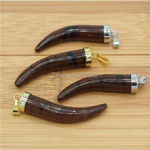 P15052124 Stripped Jaspers Horn Tusk Pendant with Gold Or Silver Cap