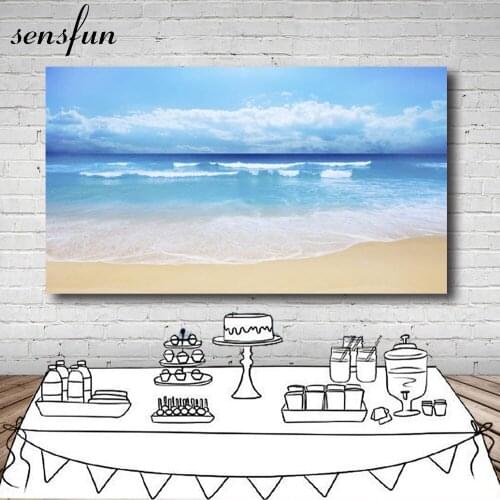 Sensfun Summer Ocean Beach Photography Backdrop 220x150cm Custom Sky Blue Clouds Backgrounds For Photo Studio Vinyl