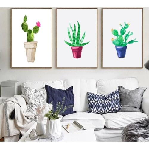 Nordic Watercolor Succulent Green Plants Canvas Art Print Poster, Cactus set Wall Paintings For Living Room Modern Home Decor