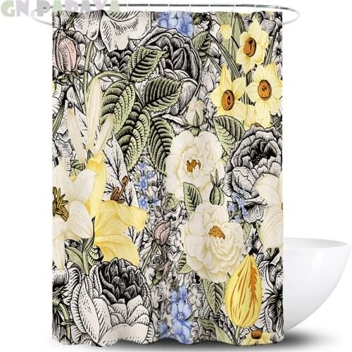 Tropical plant yellow macrame Bath Curtains Waterproof Polyester Fabric retro Shower Curtains Screen with Hooks Accessories