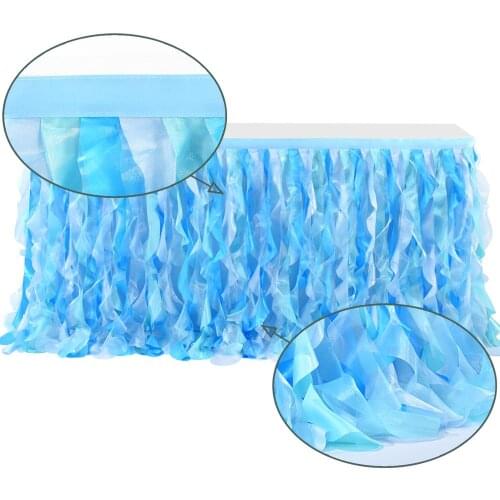 Light Blue Tutu Table Skirt Tulle Rags Table Cloth 6ft 9ft Boys Birthday Baby Shower Party Decorations Table Skirting