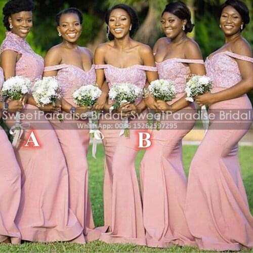 Gorgeous Memaid Peach Pink Bridesmaid Dresses With Appliques Beads Off Shoulder Long Wedding Guest Dress Party Formal