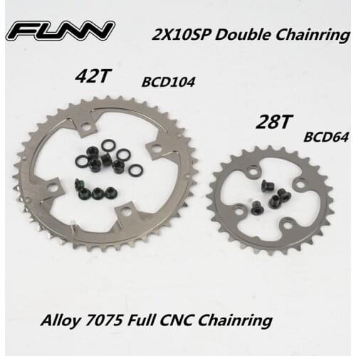 FUNN 10 Speed Double Chainring Sets MTB Mountain Bike 64 104BCD Alloy CNC 42T-28T 40T-27, 38T-24T Replacement Double Chainring