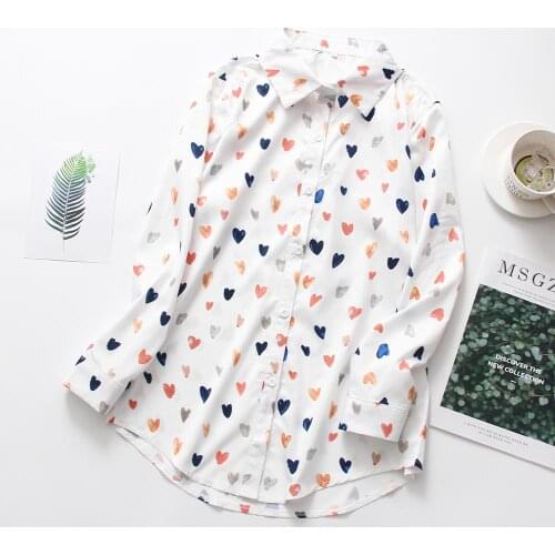 Blouse Women 2019 New Spring Autumn Casual Heart Print Shirt Ladies Blouses Fashion Long Sleeve Shirt Lady Tops Blusas