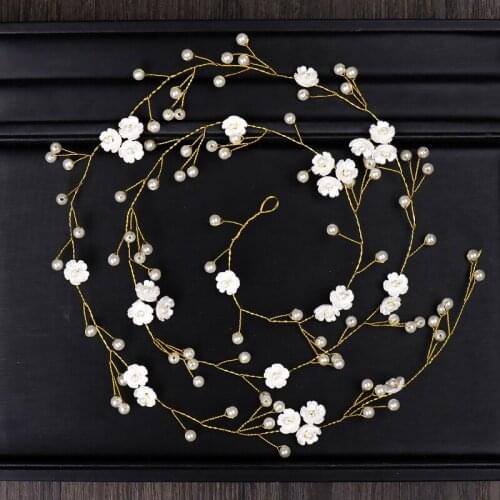Vintage Gold Wedding Hair Jewelry For Women Bridal Handmade Pearl Flower Headbands Tiara Hairband Pageant Pom Hair Accessories