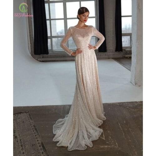 SSYFashion Luxury Shining Evening Dress for Women Long Sleeve Bakkeess Sequins Sexy Beach Prom Formal Gowns Vestidos De Fiesta