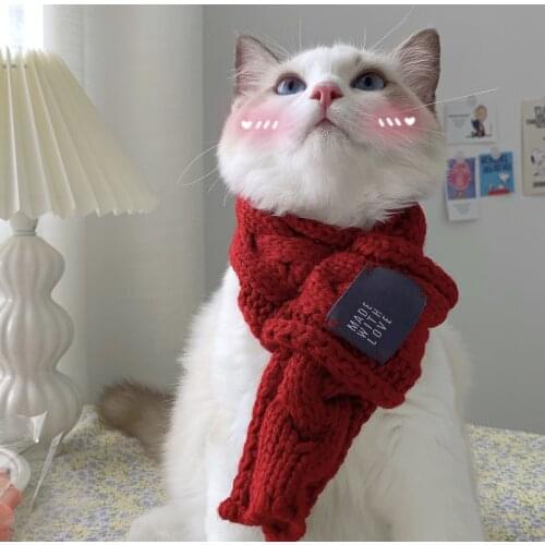 Winter ins cat winter warm scarf knitted wool sweet cute dog collar bib pet accessories