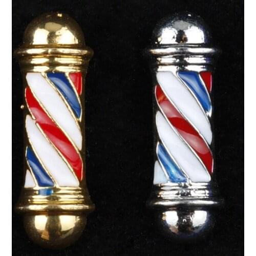 1pc Fashion Barber Shop Pole 3D Barber Brooch Badge Hip Hop Barber Hairdresser Gothic Cuter Gold Silver Color Brooches Pin