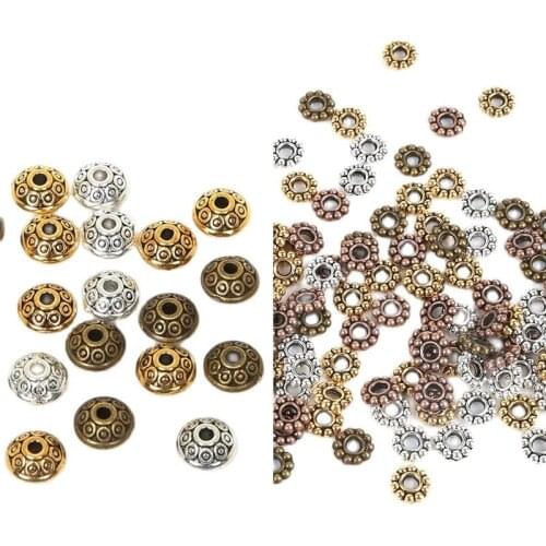 100pcs 6mm Antique Metal Gold Silver Oval Beads Loose Spacer Beads for DIY Charms Bracelet Making Needlework Jewelry Accessorie