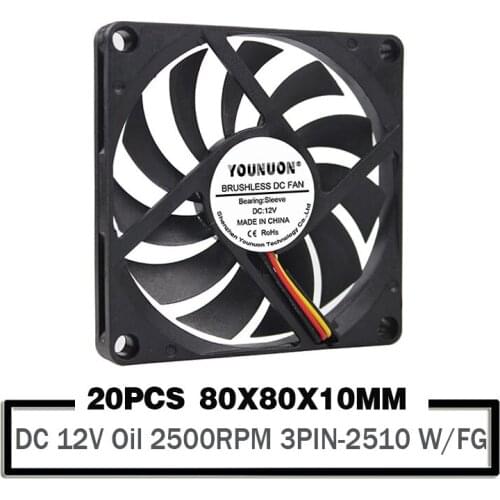20 Pieces 80*80*10mm Cooling Fan 12V Sleeve Bearing 3 Wires with FG Function PC Computer Case Industry Cooling Cooler Fans 8010