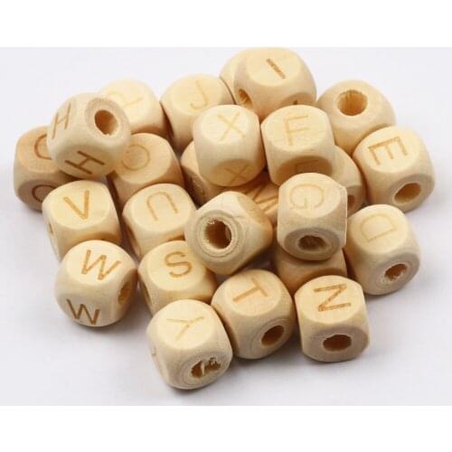 20pcs Natural Square Wooden A-Z Letters Bead Bracelet Necklace Jewelry Making Food Grade Baby Pacifier Chain Toy DIY Crafts 10mm