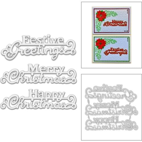 2020 New Words Merry Christmas Metal Cutting Dies Happy and Festive Die Scrapbooking For Crafts Greeting Card Making no Stamps