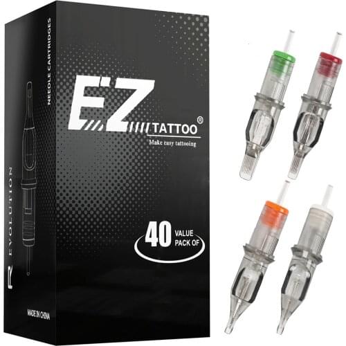 40 Pcs Value Pack Assorted Sizes EZ Revolution Tattoo Cartridge Needle Kit RL RS M1 RM for Rotary Machine Grips