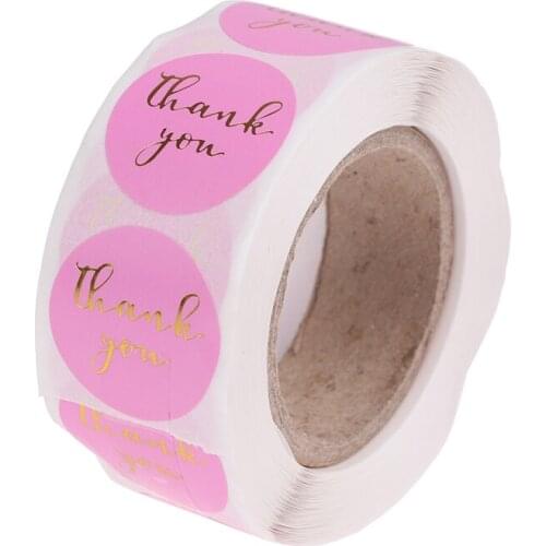 500Pcs/roll Thank You Stickers Foil Round Scrapbooking Stationery Sticker Wedding Decoration Cake Baking Stickers
