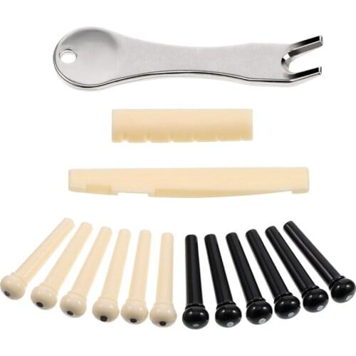 Acoustic Guitar Bridge Pins Puller Pulling Remover Extractor Tool with Guitar Saddle Nut and 12 Pack Guitar Bridge Pins