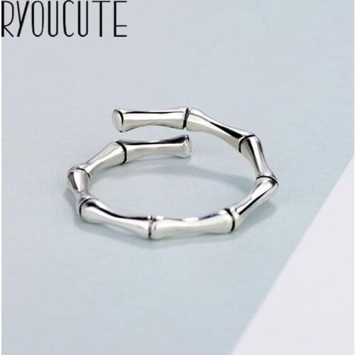 Bohemian Vintage Silver Color Bamboo Rings for Women Wedding Trendy Jewelry Large Adjustable Antique Rings Anillos