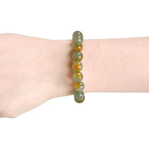 Color as green as green and its Dotted with Yellow Bead Seven -color Synthesis Jasper Bracelet.Girls of all ages