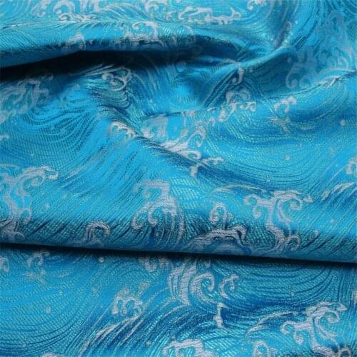 CF542 Spring/Autumn Women/Men Jackets Clothing Fabrics Blue Sea Waves Jacquard Brocade Fabric DIY Sewing Materials Chinese Gift
