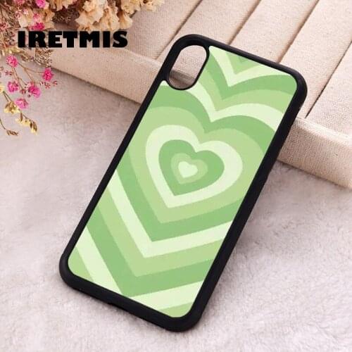 Iretmis 5 5S SE 2020 Phone Cover Case for iPhone 6 6S 7 8 Plus X Xs XR 11 12 Mini Pro Max Rubber Matcha Love Light Green Heart