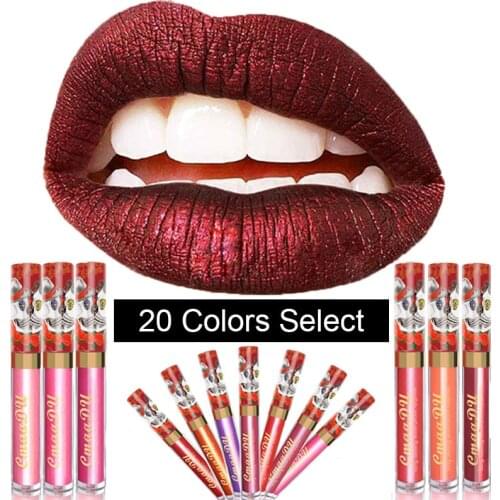 Cmaadu brand makeup shimmer lip gloss 20 colors Skull matte liquid lipstick rose red metallic lip tint with retail box HF018