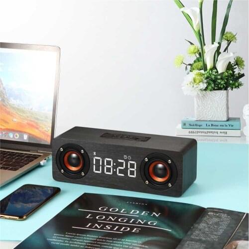 Wooden Wireless Bluetooth Speaker Tf TV PC AUX Home Theater Surround Subwoofer With LED Digital Clock Table Alarm Clock FM Radio