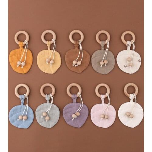 Baby Soothe Appease Wooden Teether Newborn Soft Comforting Sleeping Toy Leaves BPA Free Wood Ring Play Gym Gift