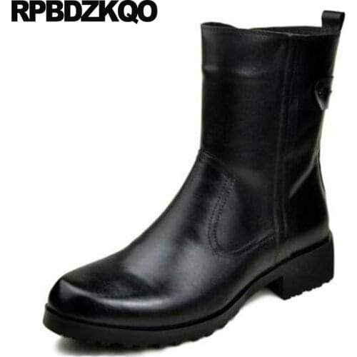 Fur Lined Winter Men Boots With Genuine Leather Ankle Fall Riding Full Grain Tall Luxury Black Zipper Chunky Mid Calf Designer