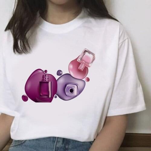 Color nail polish short sleeves Colorful candy T-shirt Summer Fashion T Shirt Short Sleeve Graphic Tees Women