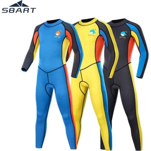 SBART Childrens 2mm Elastic Kids Fullbody Wetsuit Teenage Long Sleeve Wet Suit Sunscreen Long Sleeve Conjoined Zipper Swimsuit