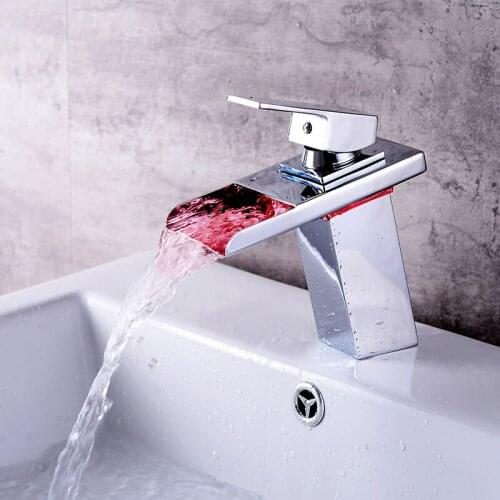 Chrome Water Powered LED Faucet Bathroom Basin Faucet Brass Mixer Tap Waterfall Faucets Hot Cold Crane Basin Tap