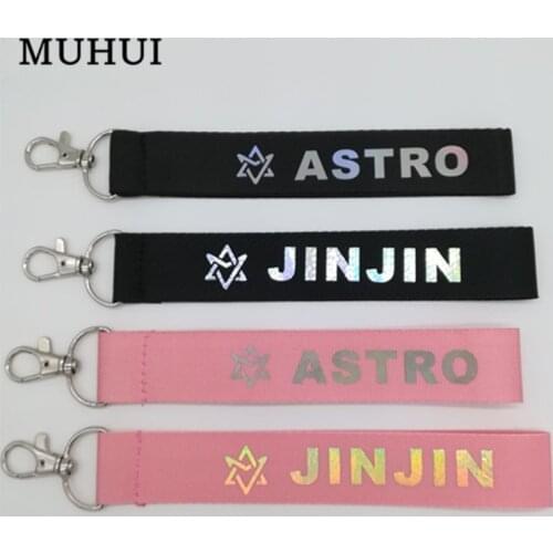 Kpop ASTRO Album JINJIN MJ Nylon KeyChain Discoloration Laser Name Key Chain Car Jewelry Chaveiro Llaveros 18715