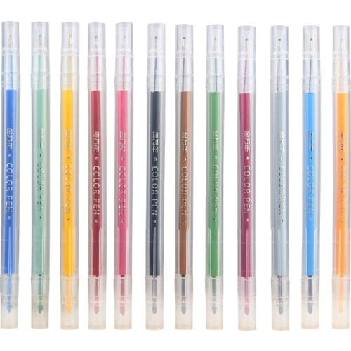 GENVANA 12/24Color Dual Tips Marker Pen 0.5mm Fineliner Liner Writing Pens Water Based Color Pen Stationery Supplies